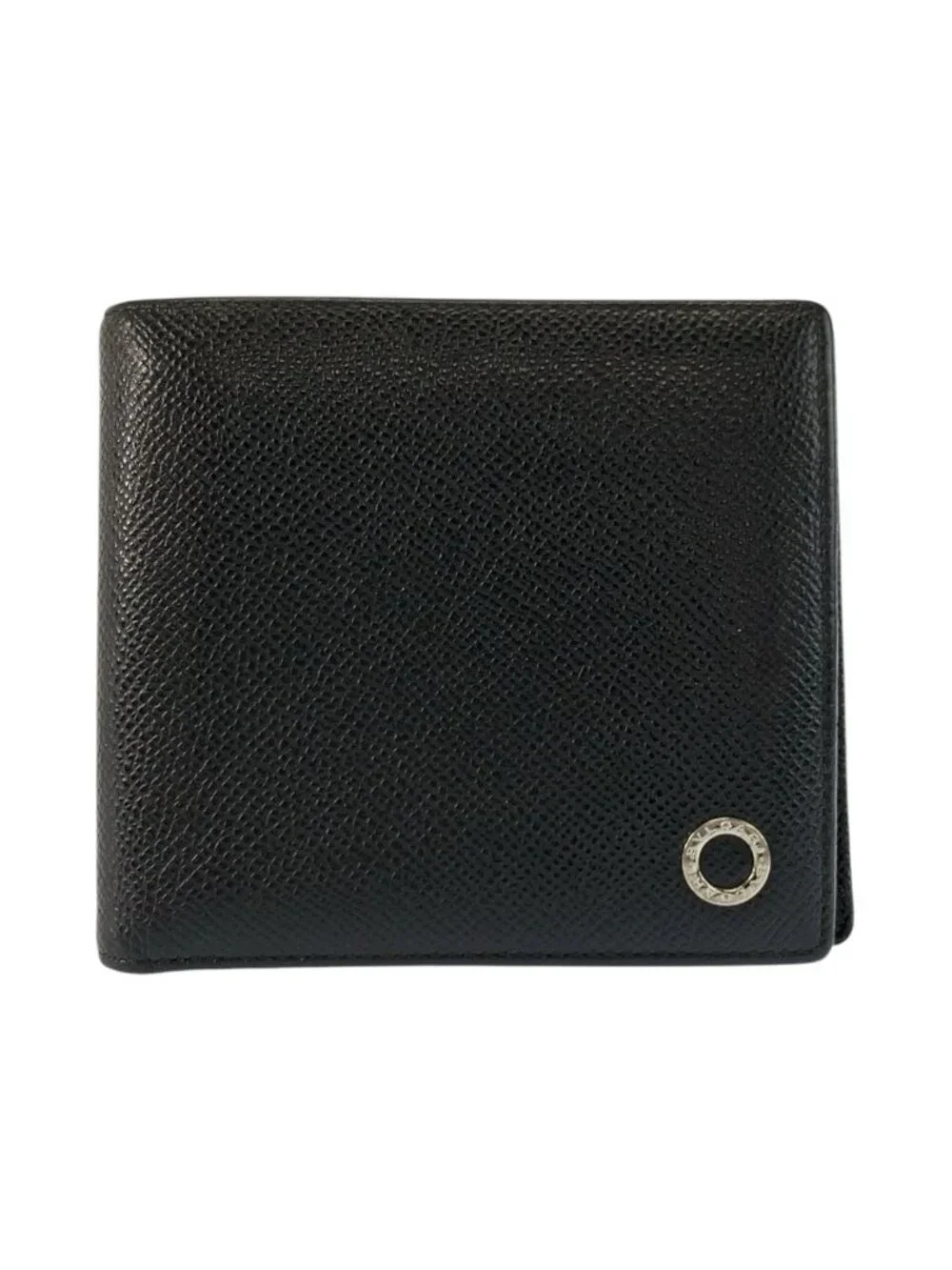 Bvlgari Black Silver Leather Fold Wallet Compact